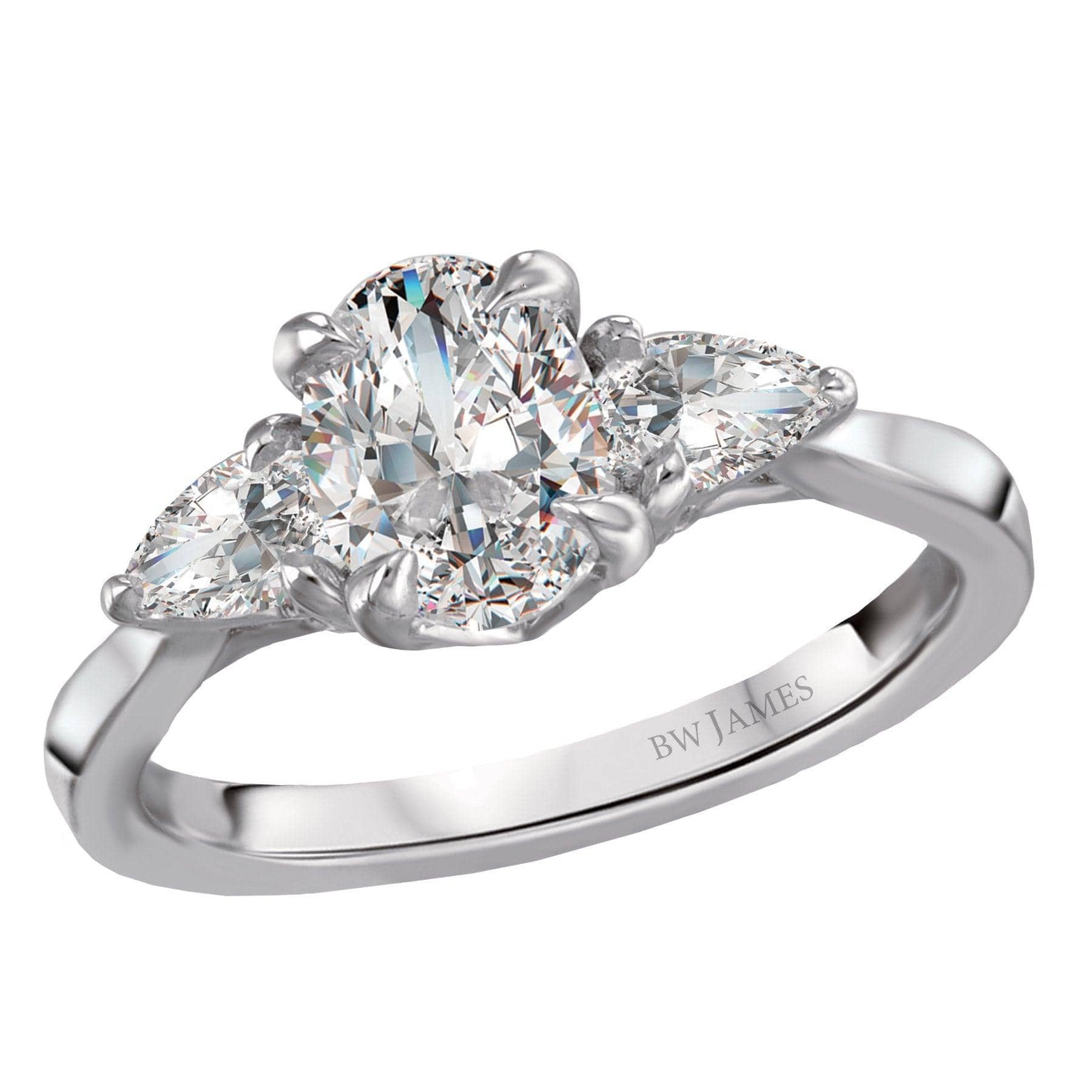 BW JAMES Engagement Rings " The Long Island" Three Stone Semi-Mount Diamond Ring