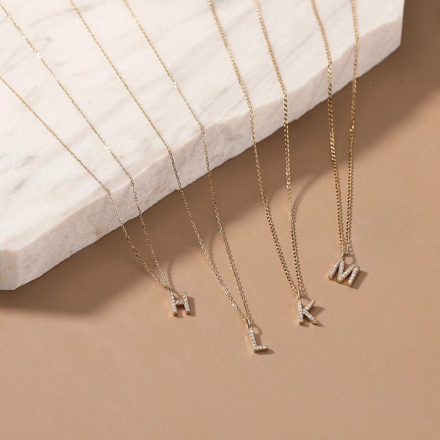 L | Diamond Initial Charm Necklace Charms AURELIE GI 