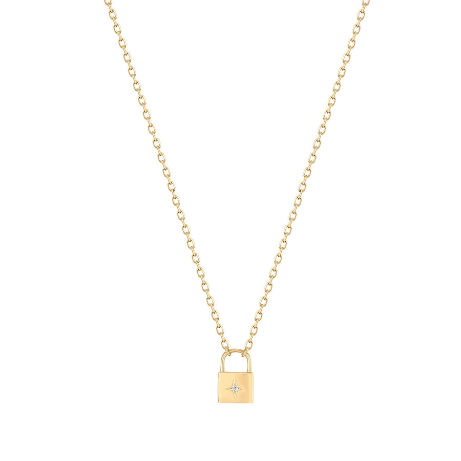 REHANA | Diamond Padlock Necklace Necklaces AURELIE GI Yellow Gold 