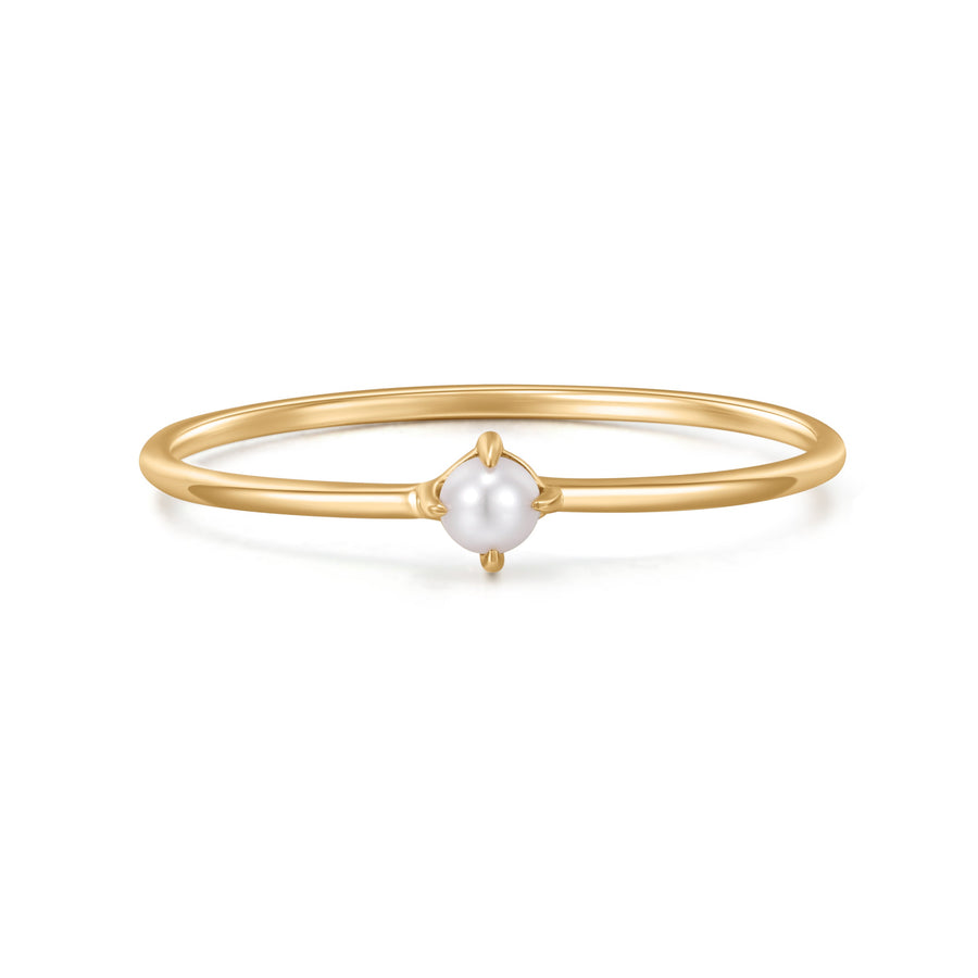 FANTASIA | White Pearl Stacker Ring Rings AURELIE GI #5 Yellow Gold 