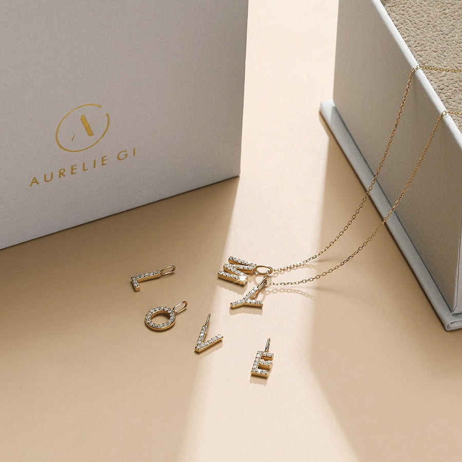 E | Diamond Initial Charm Necklace Charms AURELIE GI 