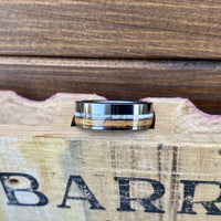 Barrel Aged ALT Wedding Band "The Huntsman" 100% USA Made Build Your Own Ring Black Diamond Ceramic Pipe Cut Band with Off-Center Wood Inlay, And Antler Inlay
