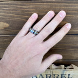 Barrel Aged ALT Wedding Band "The Huntsman" 100% USA Made Build Your Own Ring Black Diamond Ceramic Pipe Cut Band with Off-Center Wood Inlay, And Antler Inlay