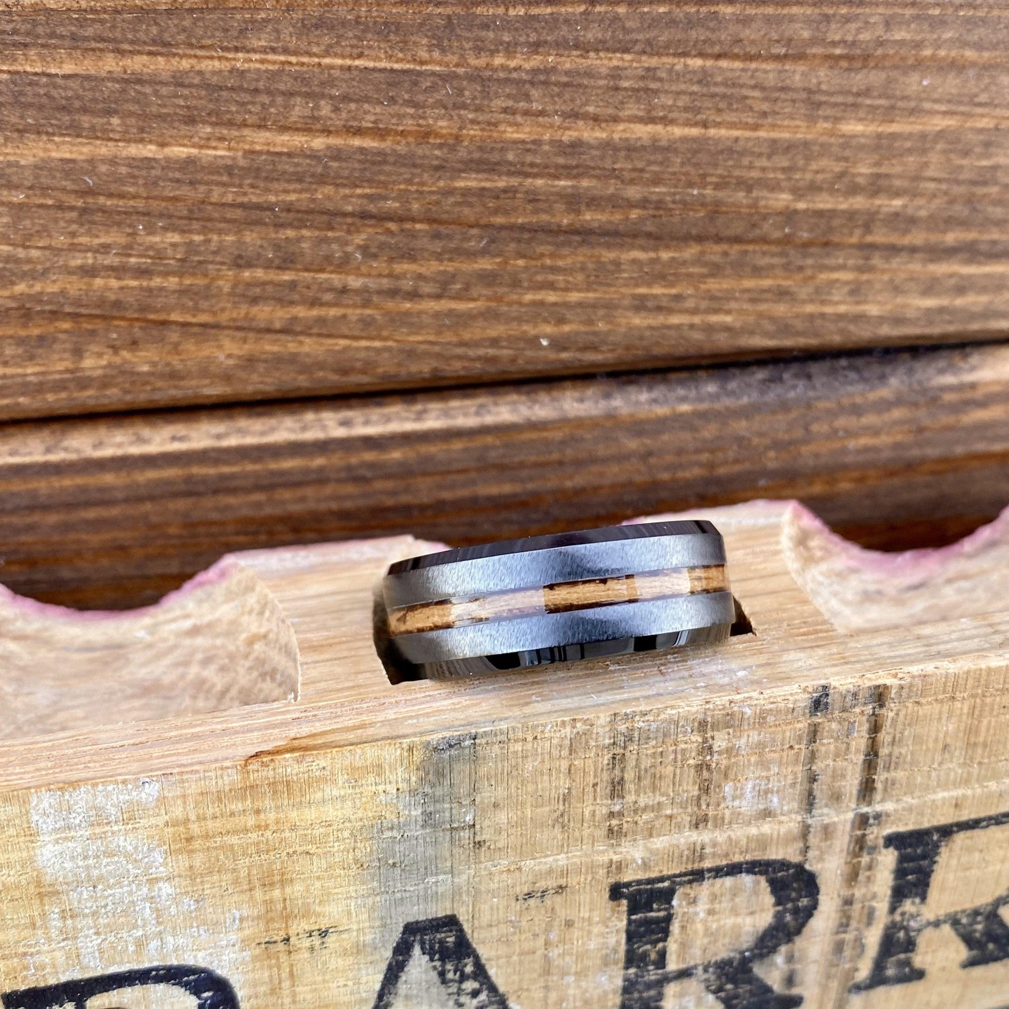 BW James Jewelers ALT Wedding Band "The Night Rider" 100% USA Made Build Your Ring Black Diamond Ceramic Beveled Edge Band With Grain Finish