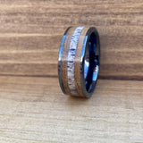 BW James Jewelers ALT Wedding Band "The Outdoorsman" Black Ceramic Ring With Deer Antler and Bourbon Whiskey Barrel Wood