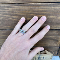 BW James Jewelers ALT Wedding Band "The Pursuer" 100% USA Made Build Your Own Ring Rugged Tungsten Beveled Edge Band with Grain Finish