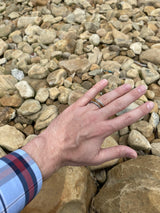 BW James Jewelers Wedding Band "The Rustic Warrior" Damascus Steel Design Ring With Wood From A Reclaimed Bourbon Whiskey Barrel