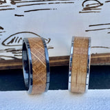 "The Kentuckian " 8mm Kentucky Straight Bourbon Whiskey Barrel Inlay Ring Set In Solid Durable Tungsten ALT Wedding Band BW James Jewelers 