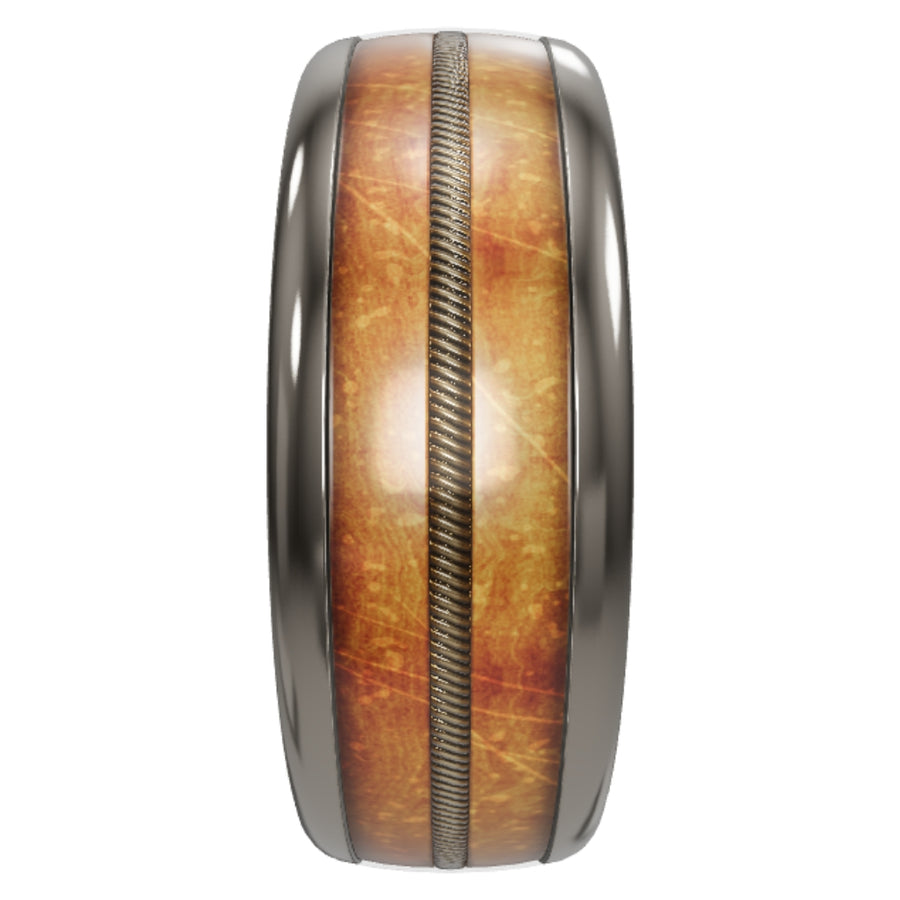 “The Guitar Player” Tungsten Ring With Reclaimed Whiskey Barrel And Guitar String